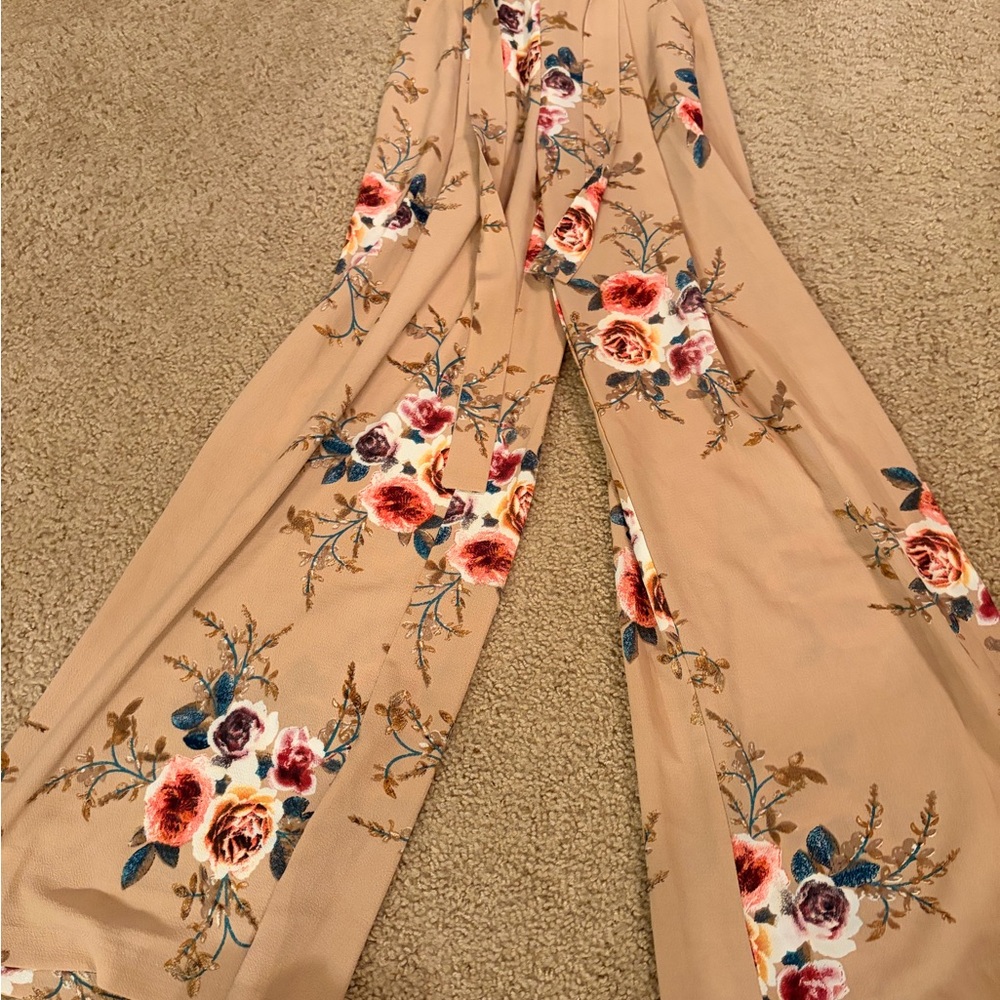 Showpo Beige Floral Wide Leg Pants